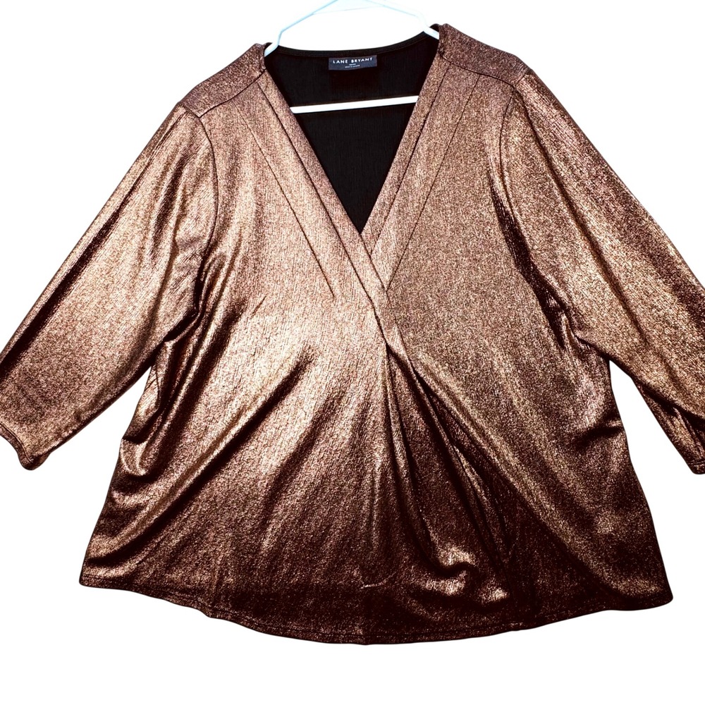 Lane Bryant Surplice Top Women 18/20 Bronze Metallic Lurex‎ Party Glam